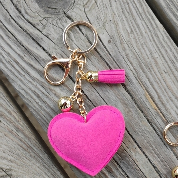 Pink Heart Keychain with Gold Accents - Picture 2 of 3